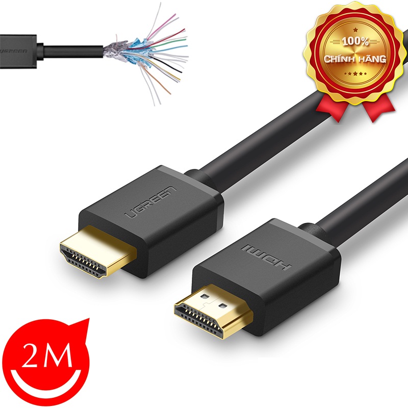 Dây,Cáp HDMI dài 2M Chính hãng Ugreen UG-10107 Hỗ trợ 3D 4K*2K.